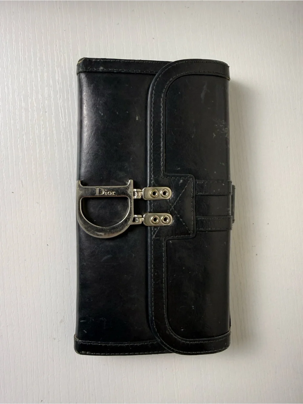 Dior Black Leather Clutch with Signature 'D' Hardware